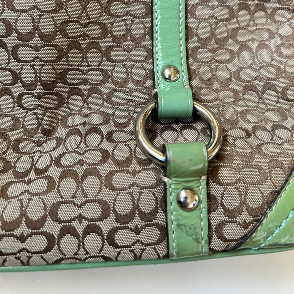 Coach Purse Tan Handbag Beige Blue Green Satchel D0849-F12344 Tote - Picture 14 of 16